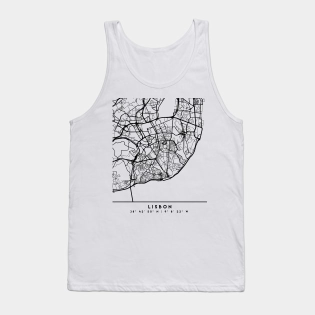 LISBON PORTUGAL BLACK CITY STREET MAP ART Tank Top by deificusArt